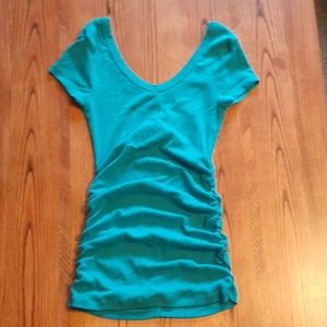 Bright blue, deep V neck T shirt | Womens